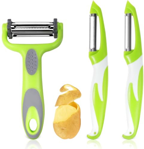 PROPOG Pelapatate Professionale, 3-in-1 Pela Patate e Verdure Lama Acciaio Inossidabile Sbuccia Pela Carote Datto per Campeggi in Famiglia Picnic e Viaggi 3 Pezzi