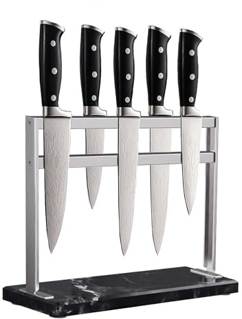 HomeSimplex Magnetic Knife Block Stand - Marble Base Magnetic Knife Holder for Counter Top - Double Sided Knife Block without Knives - Stainless Steel Magnetic Kitchen knife holder - Black