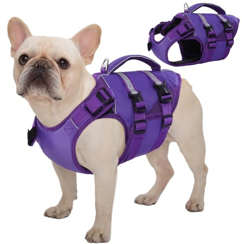 Kuoser Dog Life Jacket, High Flotation Dog Life Vest for Swimming Boating, Adjustable Ripstop Pet Lifesaver for Small Medium and Large Dogs, Reflective Safety Puppy Swimming Vest with Rescue Handle