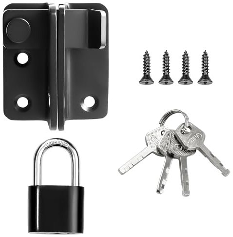 SAYAYO Verrou Porte Exterieur/Interieure Coulissante avec Cadenas, Loquet Porte à Bascule Boulon pour Portail Jardin Armoire, Finition Noire en Acier Inoxydable, 52 x 62 MM