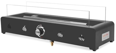 Onlyfire Chimenea de gas rectangular de mesa, calentador de gas para exteriores de 6,5 kW con rocas de lava y protector de viento de vidrio, hoguera de propano para patio, patio trasero y exterior