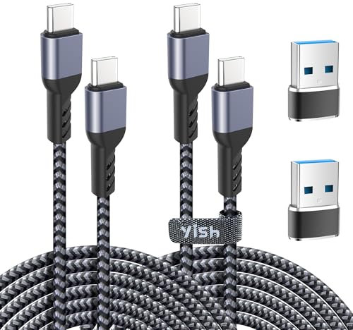 YISH Câble USB C vers USB C 65W：PD 3A Cable USB C Charge Rapide Nylon Tressé Câble Chargeur Cordon USB Type C Compatible avec iPhone 16 15 Pro Max Samsung Galaxy S24 S23 iPad Air MacBook, 2M,Lot de 2