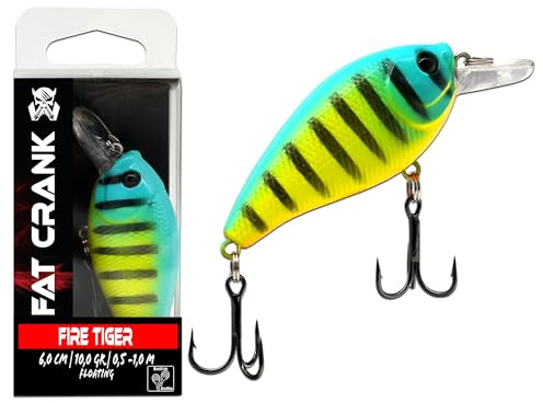 Wild Devil Baits Fat Crank Wobbler Hardbait Crankbait Kunstköder Raubfisch Köder Barsch Hecht Zander (Fire Tiger)