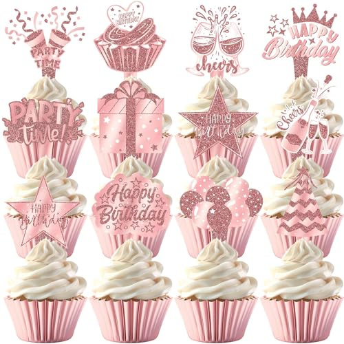 Decoration Gateau Anniversaire, Cupcake Toppers Paillettes Happy Birthday Cake Topper, Décoration Gateau Happy Birthday Paillettes, Décoration de Gâteau, pour Fête Anniversaires, Baby Showers (A)