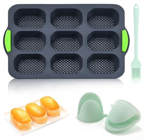 Set di teglia da forno per baguette in silicone con 1 guanti antiscottatura, 1 pennello a olio, antiaderente, in silicone, per baguette, pane integrale (grigio scuro)