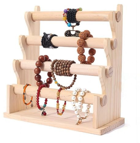 CHEXIY Massivt trä 4 lager kedja armband display, smycken detaljhandel smycken klocka display smycken rekvisita (4-våningar)