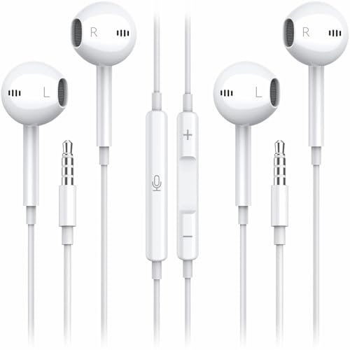 2 Pack Earphones wired, In-Ear Headphones Wired Earbuds, Noise Cancelling Headset With Microphone for Gaming and Running, Compatible with iPhone/iPad/Samsung/HuaWei/Computer/PC