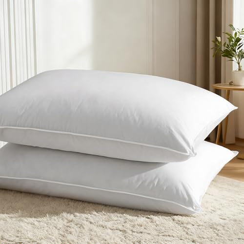 WQSPRING Goose Down Pillows Queen Size Set of 2 with 750 Fill Power, Hotel Quality Bed Pillows for Sleeping - Medium Firm Feather Pillows Ideal for Side, Back, Stomach Sleepers