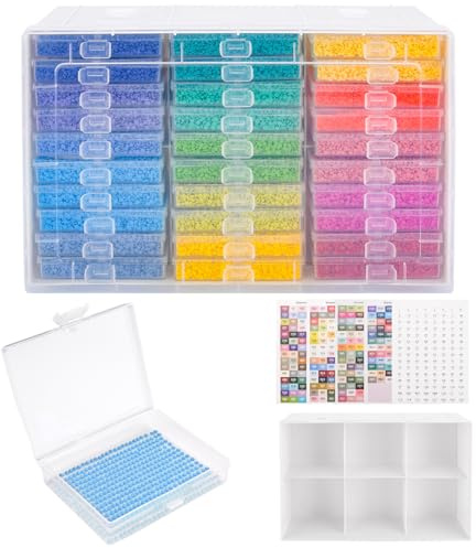 ZUSUZU Accesorios de pintura de diamantes,Cajas de Accesorios para Pintura Diamantes e incluye etiquetas de color.Apto para diamantes,pedrería y cuentas,Caja de almacenamiento con tapa