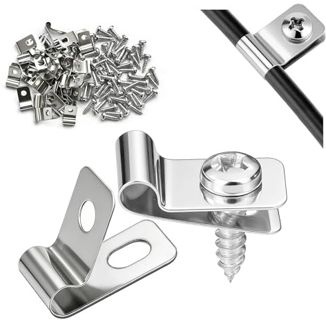 Ezitruz Zaundrahtklemmen 60 Stück Zaundraht Klemmen Edelstahl 304 Kabelschellen Metall Drahtklammern Landwirtschaft Zaun Befestigungsklammern mit Schrauben für Holz Metall Schweißdraht Stacheldraht