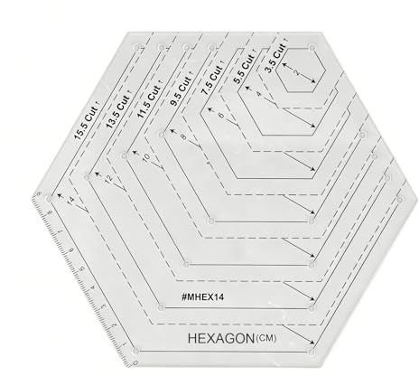 Solvind 6PCS Hexagon Quilting Templates Set, 2-12 Inch Non-Yellowing Acrylic Patchwork Rulers with 1/4 Inch Seam Allowance, for EPP, Sewing, Cutting & DIY Craft Projects