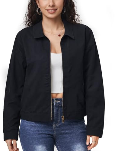 vittorio y Veste décontractée pour femme avec fermeture éclair, veste courte en 100 % coton, style moderne, pour printemps