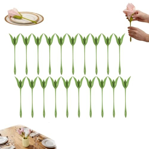Portatovaglioli a forma di fiore Twist, Portatovaglioli a fiore e tulipano Twist, Portatovaglioli con stelo di fiori artigianale, Set di anelli per tovaglioli con fiori creativi (20Pcs)
