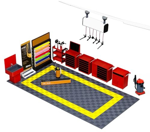 Modellino di lavaggio auto in scala 1:18, per garage, diorama, accessori per officina fai da te, set di scene, display dettagliato per adulti hobbisti