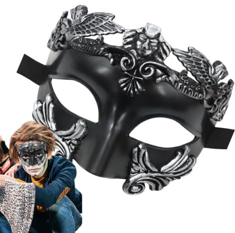 Maskerat ansiktsskydd antikt grekisk-romerskt ansiktsskydd | med elastiska svarta band halloween cosplay ansiktsskydd för bar modeföreställning, formell män, ungdomar