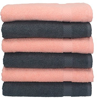 Betz 6 Stück Handtücher Palermo 100% Baumwolle Größe 50 x 100 cm Handtuch Set Farbe anthrazit und apricot