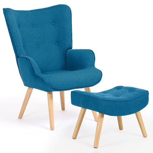 IDMarket - Fauteuil scandinave Ivar avec Repose Pieds Bleu Canard