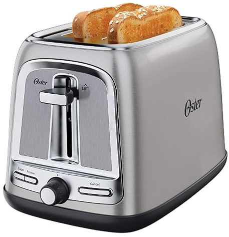 Oster 2-Slice Toaster with Advanced Toast Technology, Bagel Toaster for All Bread Types, Stainless Steel