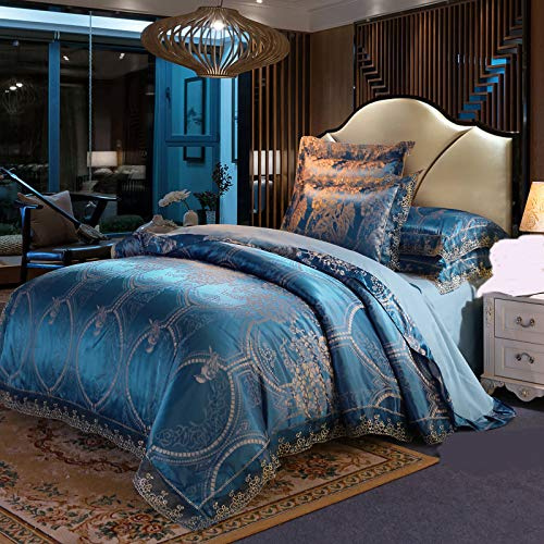 Beyeutao Pizzo Raso Copripiumino 240x220 Elegante Jacquard Set copripiumino Doppio Blu set Biancheria Da Letto.
