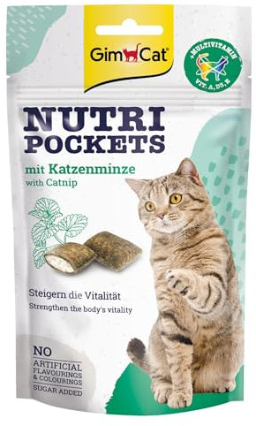 GimCat Nutri Pockets Katzenminze - Knuspriger Katzensnack mit cremiger Füllung und funktionalen Inhaltsstoffen - 1 Beutel (1 x 60 g)