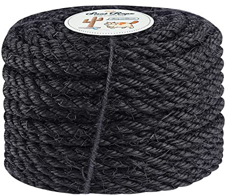 Homewit Corde en sisal pour griffoir, Corde en sisal 8mm (25 mètres) en sisal pour griffoir, Corde en sisal pour Chats, Corde en sisal Naturel, adaptée à la décoration de Jardin, Arbre à Chat (Noir)