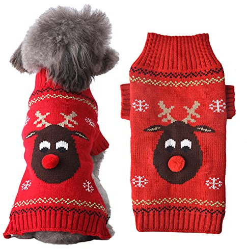 HRTTSY Hundepullover für Weihnachten Cartoon Rentier Haustier Katze Winter Strickwaren Warme Kleidung