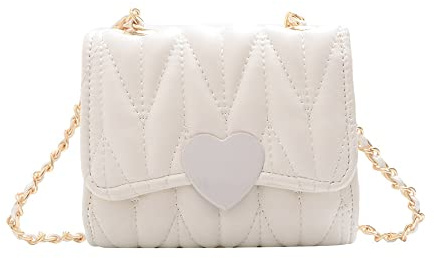 Mini borsa a tracolla da donna e ragazza, design a cuore carino principessa borse a tracolla borse per bambine regalo, Whtie
