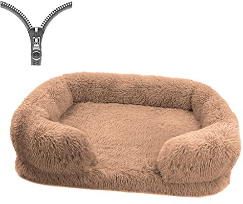 Nyescasa Orthopädisches Hundebett für Grosse Mittelgroße kleine Hunde Katzenbett Flauschig Plüsch Ergonomisches Hundesofa Waschbar rutschfest Hundebetten Hundekissen (L,75x50x14cm,Hellbraun)