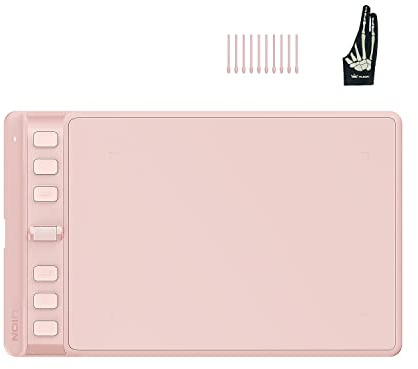 HUION Inspiroy 2 Small Drawing Tablet (Pink) and HUION Skeleton Artist Glove