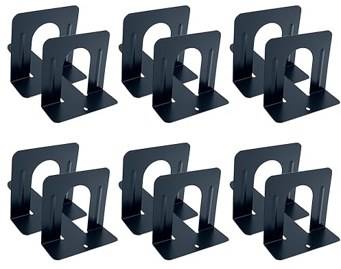Huron Steel Non-Skid Metal Book Ends for Shelves Heavy Duty Bookends, Black, Pair (1/3/8/20/80 pr) (3)