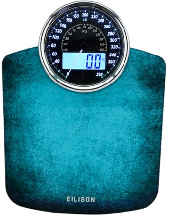 EILISON Highly Advance 2-in-1 Digital & Analog Weighing Scale for Body Weight-400lbs, 4 High Precison GX Sensor Accurate, Thick Tempered Glass, Extra Large Display (Blue)