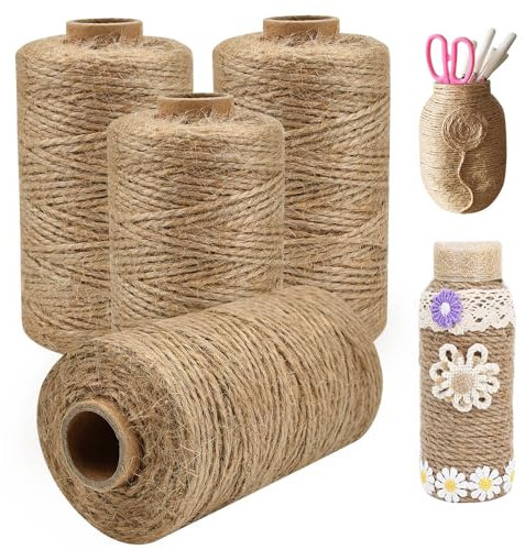 TANCUDER 4 Rollen Jute-Schnur, 1.5mm*100m Jutegarn, Natur Jute Kordel, Deko Paketschnur, Naturfaser Juteband, Braun Hanfschnur, Jute Gartenschnur für Pflanzen DIY, Basteln, Geschenk Verpacken
