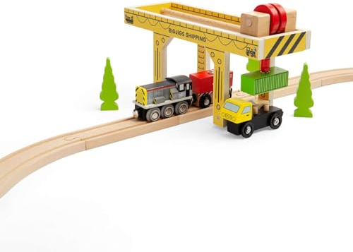 Bigjigs Rail – Arbeta Gantry Crane – träkransleksak & behållare Lorry, Learn & Play tillbehör för tåguppsättningar och bilar, tillbehör till barnvagnar och vägsträckor, 3 år gammal