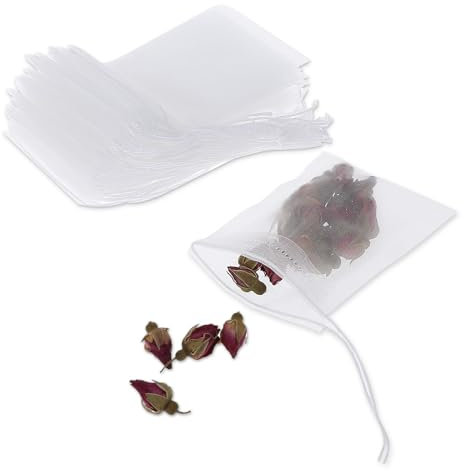 Cobee Lot de 100 sachets à thé jetables avec cordon de serrage 6 x 8 cm - Filtre à thé en vrac - Filtre à thé en papier - Pour thé parfumé, épices, vanille, lavande, café