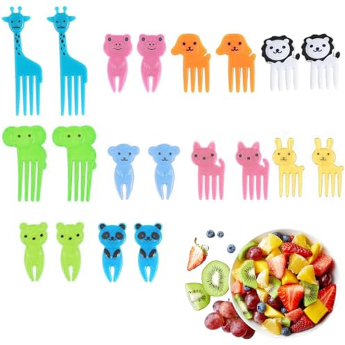 MEXRUMI Mini Bento De Dibujos Animados Fruta Tenedores Palillos De Dientes Para Niños Comida Pastel Picks Accesorios Dulce Pinchos Adulto Postre Fruta Niños Fiesta (20 Piezas De Color Al Azar)
