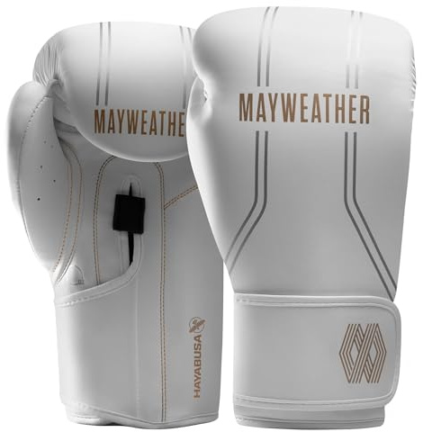 Hayabusa Mayweather Contender Boxing Gloves for Men and Women - White/Gold, 16oz