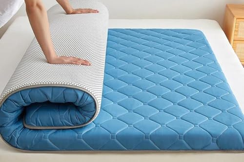 Japansk enkel/dubbel/queen/king-size futonmadrass, golvmadrass, vikbar tatami-madrass, bärbar madrass för camping sovsal (blå, 80 x 190 cm)