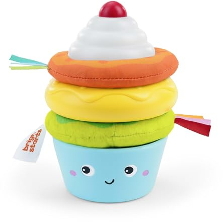 Bright Starts Treat Tower Stacking Toy with Teether in Cupcake and Donut Shapes, Develop Fine Motor Skills, Unisex, 6 Months+