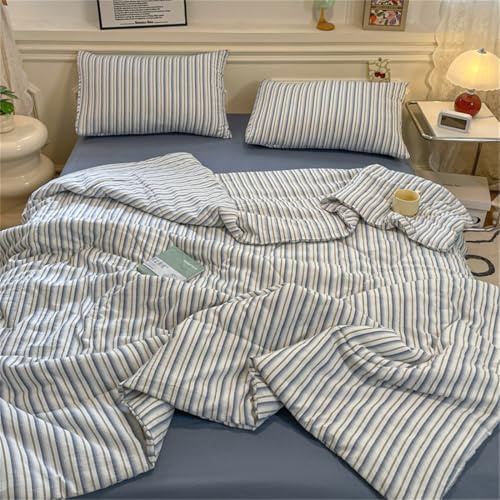 Mateju Colcha Boutí Moderno Microfibra Extra Suave Colcha Cubre Cama Multiusos Cubrecama Ligero y Transpirable, para Primavera Verano (Azul Rayado,180 * 200cm)