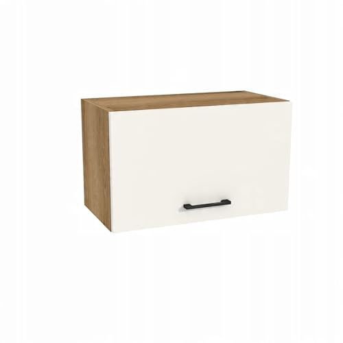 Laclar Hängeschrank Küche Capri 60x32x36 cm - Oberschrank für Dunstabzugshaube mit Soft-Close Tür - Moderner Küchen Wandschrank - Selbstmontage, Stauraum - Korpus Eiche Evoke, Front Weiß matt