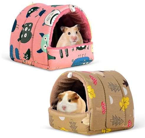 YZROHYI 2 Piezas Casa Cobayas Tela 19x18 CM,Casa para Hamster Invierno,Casas de Invierno de Peluche Portátil,Cama Conejo Lavable,Cueva Cama para Mascotas Pequeñas para Hámster, Cobaya, Ardilla