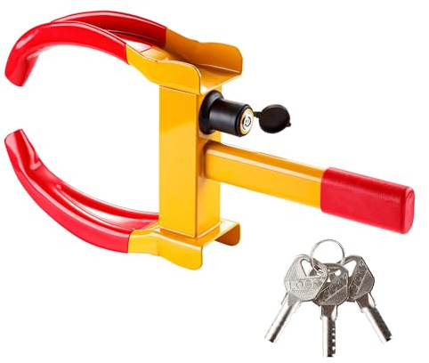 Anhänger Radkralle Diebstahlschutz, Verstellbar für 17,8-27,9 cm Reifen, Gelb-Rot, Stahl, mit 3 Schlüsseln, für Autos Anhänger SUV Boote ATVs Motorräder Golfwagen