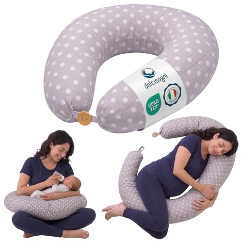 DOLCI SOGNI Cojín Lactancia y Cojín Embarazada Multiuso | Almohada Embarazada para Dormir | Funda 100% Algodón Oeko-Tex Lavable | Regalo para Embarazada