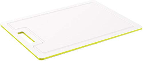 Rotho Caruba grosses Schneidebrett rutschfest mit Saftrille, Kunststoff (PP) BPA-frei, weiss/grün, (34.2 x 25.0 x 0.9 cm)