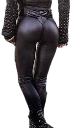 oneforus Donna Donna Leggings Push-up in Pelle Sintetica Nera Push-up Pantaloni Jeggings Pantaloni a Vita Alta