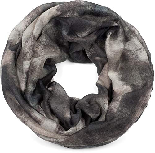 styleBREAKER Damen Loop Schal mit abstraktem Pinselstrich Muster, Schlauchschal mehrfarbig bunt, Tuch 01017130, Farbe:Schwarz-Grau