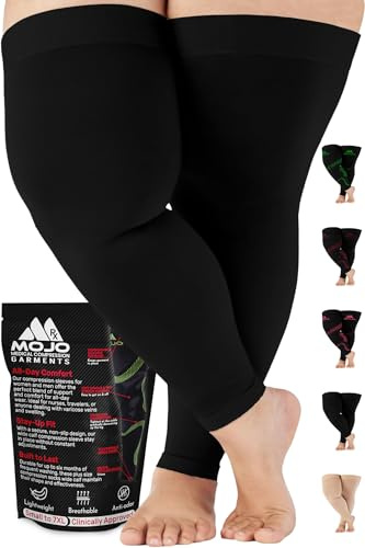 Mojo - Compression Socks Footless for Women and Men 20-30mmHg - Medical Graduated Support Compression Leg Sleeve for Nurses, Swelling, Lymphedema - Black, 7X-Large - A609