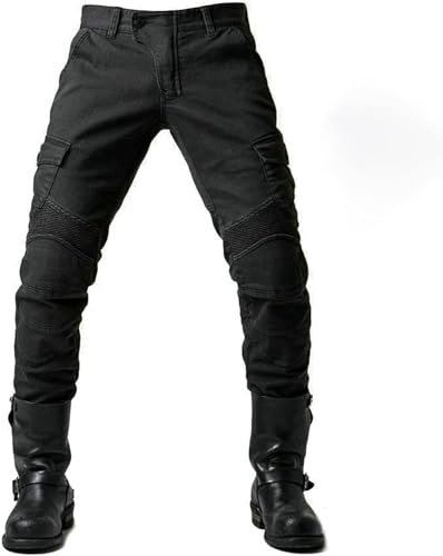 Fashionapple Pantaloni di Protezione da Moto, da Uomo, in Tessuto Traspirante, di qualità Premium, con Imbottitura Rimovibile, per Moto, Colore: Nero, L