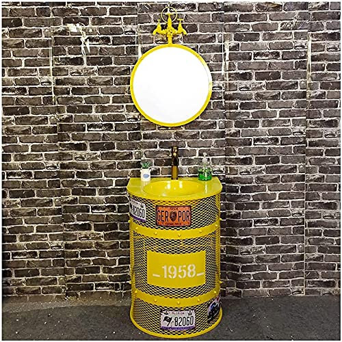 BEDSETS Floor Standing Bathroom Vanity Unit Mid Edge,Free Standing Bathroom Cabinet Under Sink Bathroom Cabinet, Industrial Style Removable Free Stand Iron Art (Yellow,With mirror)