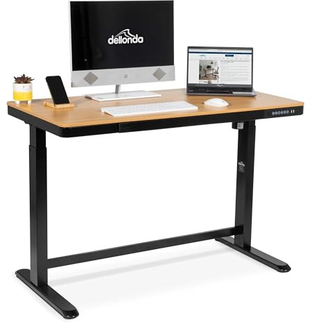 Dellonda Oak Effect Height Adjustable Standing Desk with USB, Single Motor, 1200 x 600mm - DH65